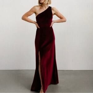 Baltic Born Velvet One Shoulder Maxi Dress Red Merlot Size M